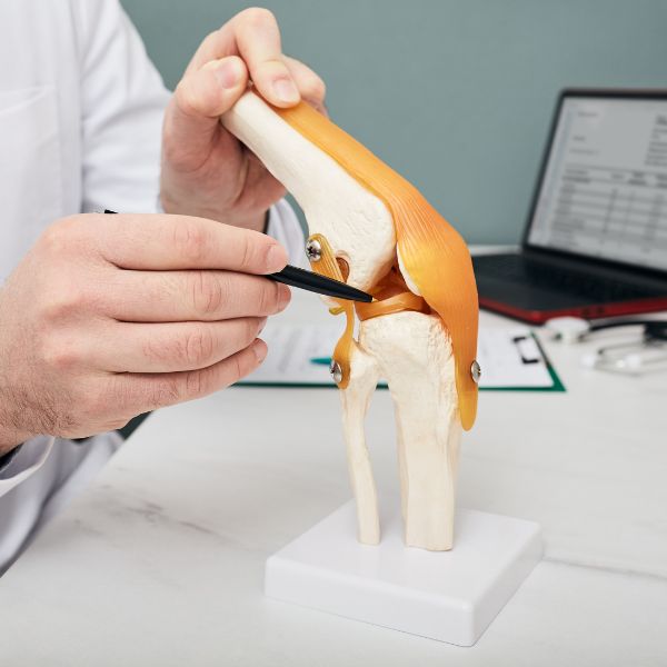 A doctor showing specimen of meniscus tear