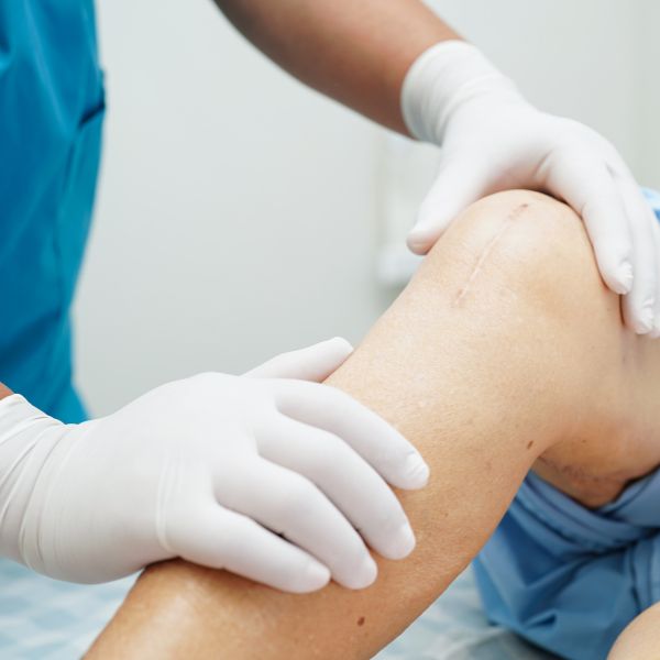 a doctor examining a patient's knee