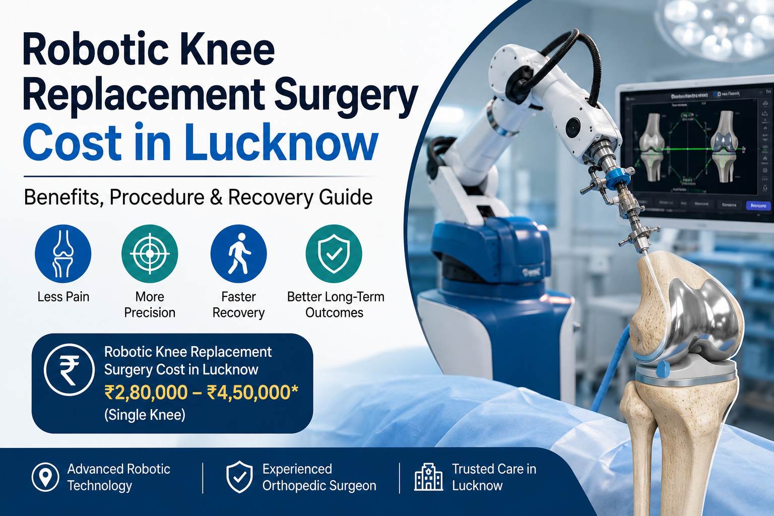 Read more about the article Robotic Knee Replacement Surgery Cost in Lucknow: Benefits, Procedure & Recovery Guide